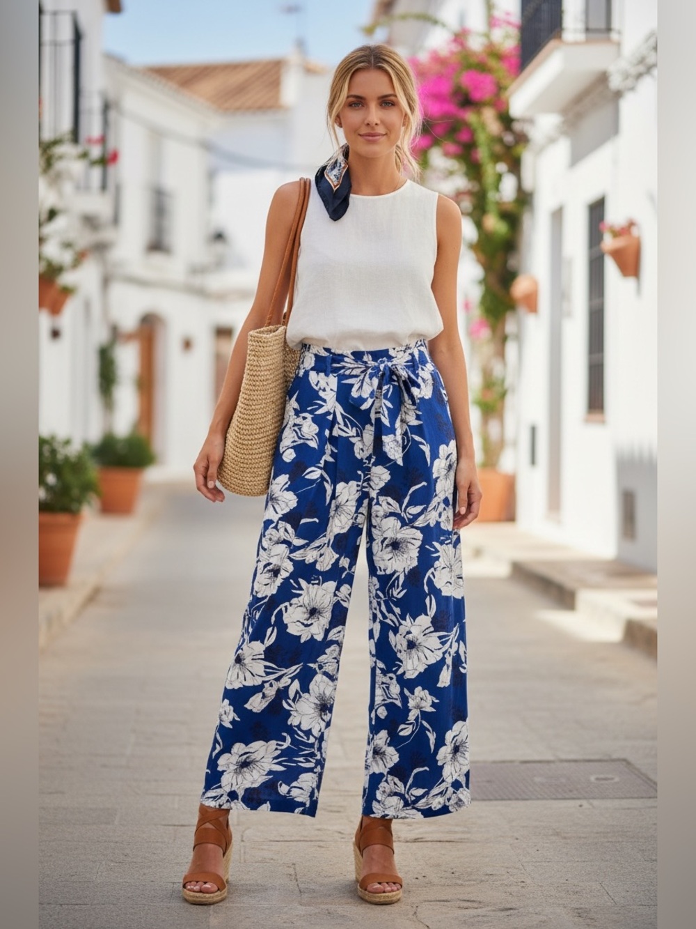 Zara| Tropical Floral Wide leg wrap pleated pant| size small | EUC